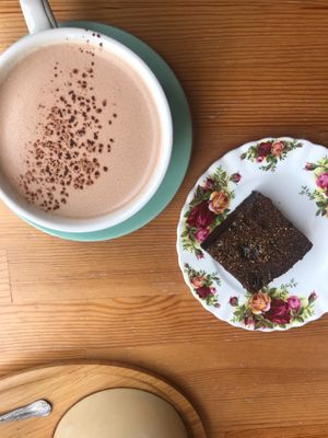 Hot Chocolate and salted caramel brownie  at Chapter One Coffee Shop in Edinburgh