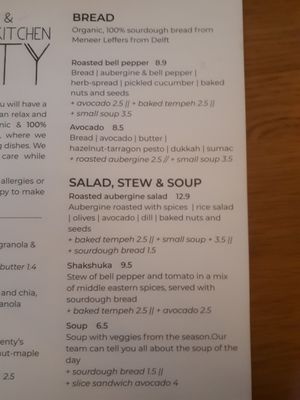 Menu at Plenty in The Hague