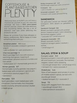 Menu Oct. 2022 at Plenty in The Hague