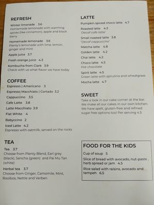 Menu Oct. 2022 at Plenty in The Hague