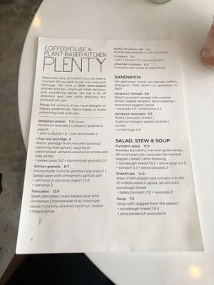 Menu  at Plenty in The Hague