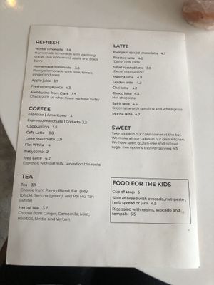 Menu  at Plenty in The Hague