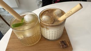 Homemade iced tea & Iced latte  at Plenty in The Hague