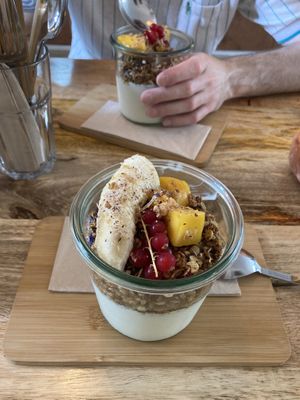 Granola bowl with €2 extra for half banana  at Plenty in The Hague