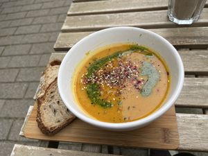 Pumpkin lentil soup  at Plenty in The Hague