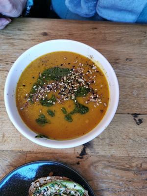 Pumpkin and red lentils soup at Plenty in The Hague