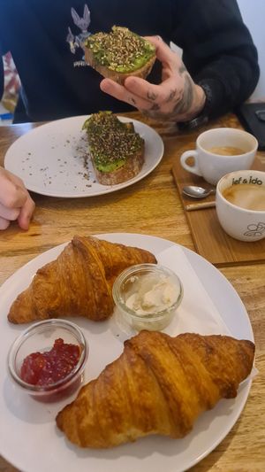 2 croissants w/ jam + butter
1 avocado sandwich
2 cappuccinos  at Plenty in The Hague