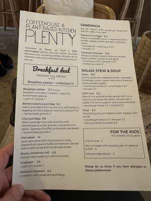Menu  at Plenty in The Hague