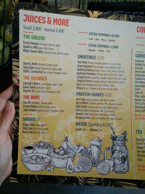 Menu at Juice Dudes in Barcelona