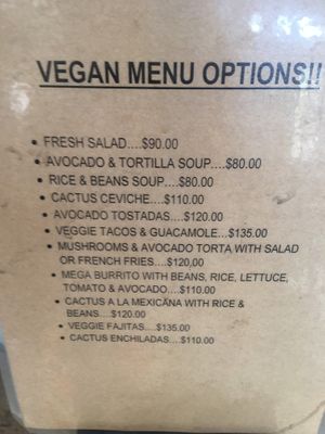 vegan menu at Cafe Ole in Loreto