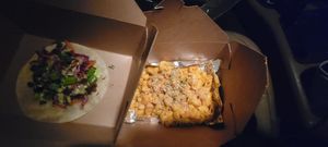 Jackfruit taco and VG beer cheese mac at Historic Brewing Barrel + Bottle House in Flagstaff