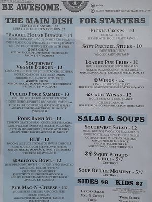 Menu at Historic Brewing Barrel + Bottle House in Flagstaff