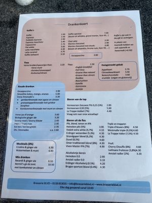 Drinks menu, as this can't be found online. at Brasserie BLVD in Vlissingen