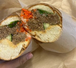 jackfruit bahn mi  at Saigon Beach in Newport Beach