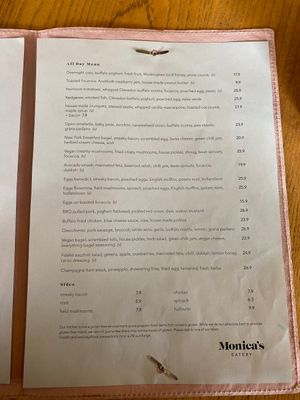 Menu   at Monica's in New Plymouth