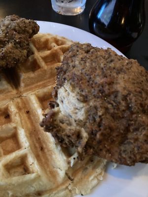 Chicken and waffles! Delicious  at Mark of the Beastro in Salt Lake City