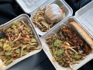 animal style fries / chopped cheese / buffalo chicken sandwich   at Mark of the Beastro in Salt Lake City