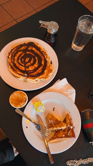 French toast and pancakes with chocolate sauce and peanut butter   at Mark of the Beastro in Salt Lake City