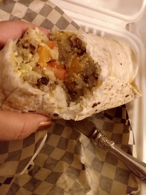Breakfast burrito - very filling! at Mark of the Beastro in Salt Lake City