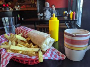 Breakfast burrito and fries at Mark of the Beastro in Salt Lake City