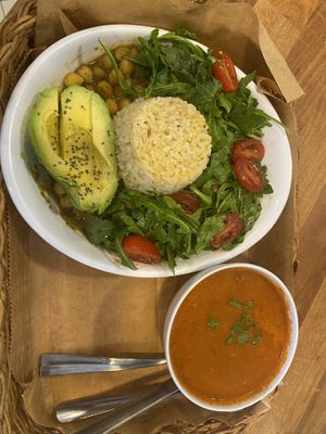 curry bowl and tomato soup  at MyRoots in Miami