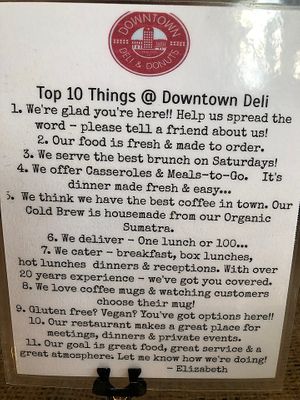 This was on the table.  Number 9 mentions Vegan options. at Downtown Deli & Donuts in Spartanburg