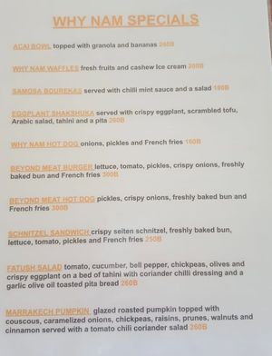 WHY NAM menu at Way Nam in Koh Phangan