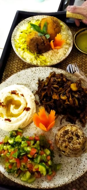 shawarma plate with lentil rice , hummus and Arabic salad   at Way Nam in Koh Phangan