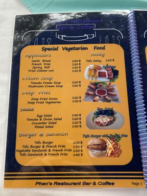 Vegetarian menu - separate from the main one, so just request it    at Phen's Restaurant in Phuket