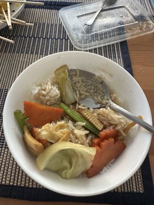 My rice and veggies from the noodles   at Phen's Restaurant in Phuket