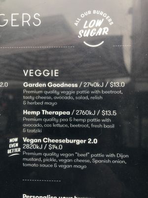 Two vegetarian, and one vegan burger on menu.  at Grill'd in Frankston
