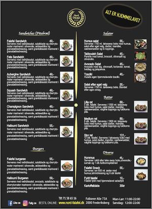 Menu (ind danish) at Nord Falafel in Copenhagen