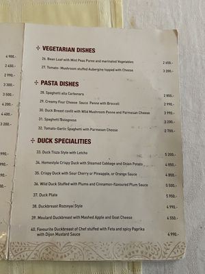 Menu at Kacsa Étterem in Budapest