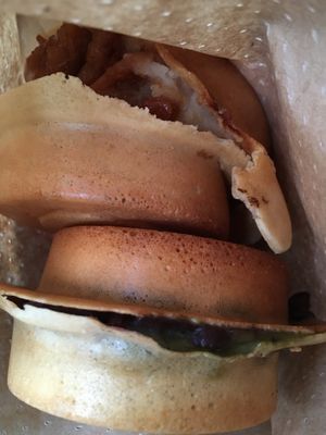 Three cups chick’n and matcha with red beans at Wheels of Fortune - Food Stall in Kaohsiung