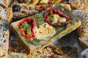 gluten free vegan cheese and pesto paistry at Makom in Yahad