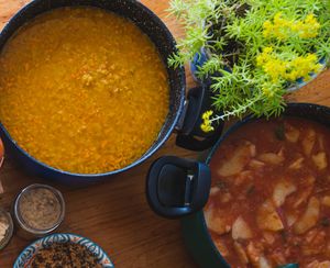 lentils and potatoes in tomatoes at Makom in Yahad