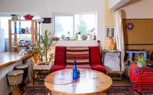 the yin and yang table gives a nice flow for the space  at Makom in Yahad