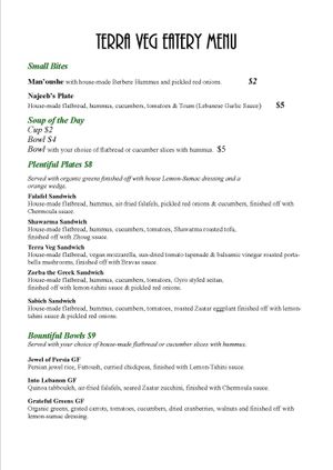 Current November 2020 Menu. at Terra Veg in Klamath Falls