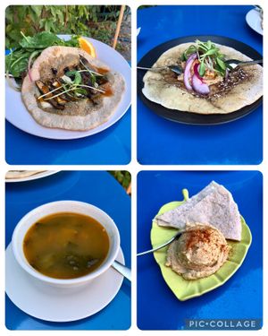 Tuscano Flatbread, Special with hummus, Kale/Potato soup and side hummus  at Terra Veg in Klamath Falls