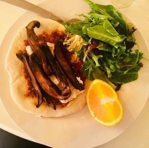 Terra Veg sandwich. House made flatbread, sun-dried tomato tapenade and vegan mozzarella. at Terra Veg in Klamath Falls