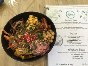 Buddha Bowl and part of the menu  at Sprout in Kathmandu