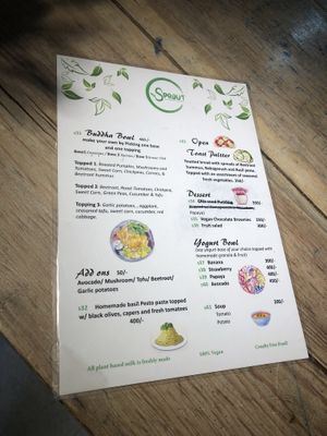 Food menu at Sprout in Kathmandu