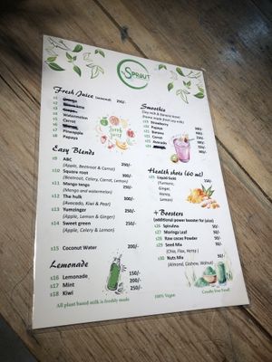 Drinks menu at Sprout in Kathmandu