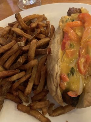 Vegan beyond meat sausage roll with vegan nacho cheese 💕 at Dewey Beer Co in Dewey Beach