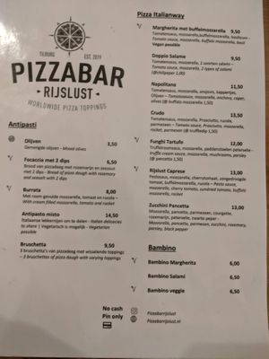 Menu page 1 at Pizzabar Rijslust in Tilburg