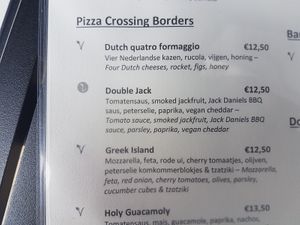 part of menu with some vegan options at Pizzabar Rijslust in Tilburg