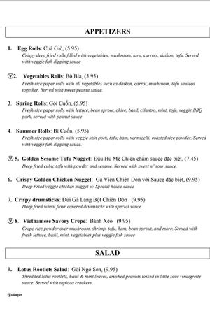 Online Menu 1 of 8    V = Vegan at Di Lac Cuisine in San Jose