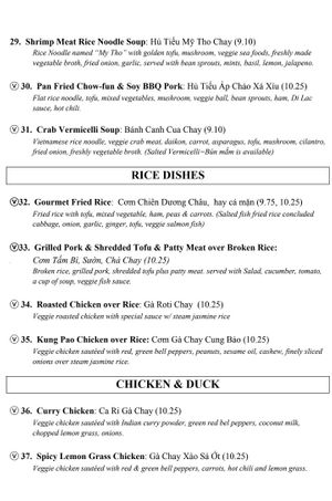 Online Menu 4 of 8    V = Vegan at Di Lac Cuisine in San Jose