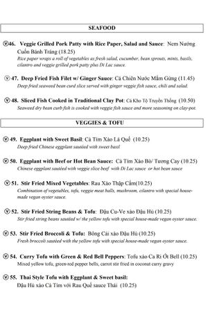 Online Menu 6 of 8    V = Vegan at Di Lac Cuisine in San Jose
