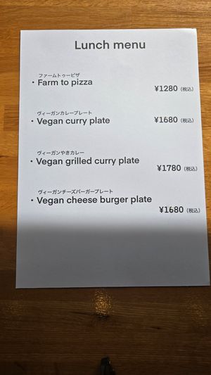 Menu at Yorozu Farm in Yamaguchi